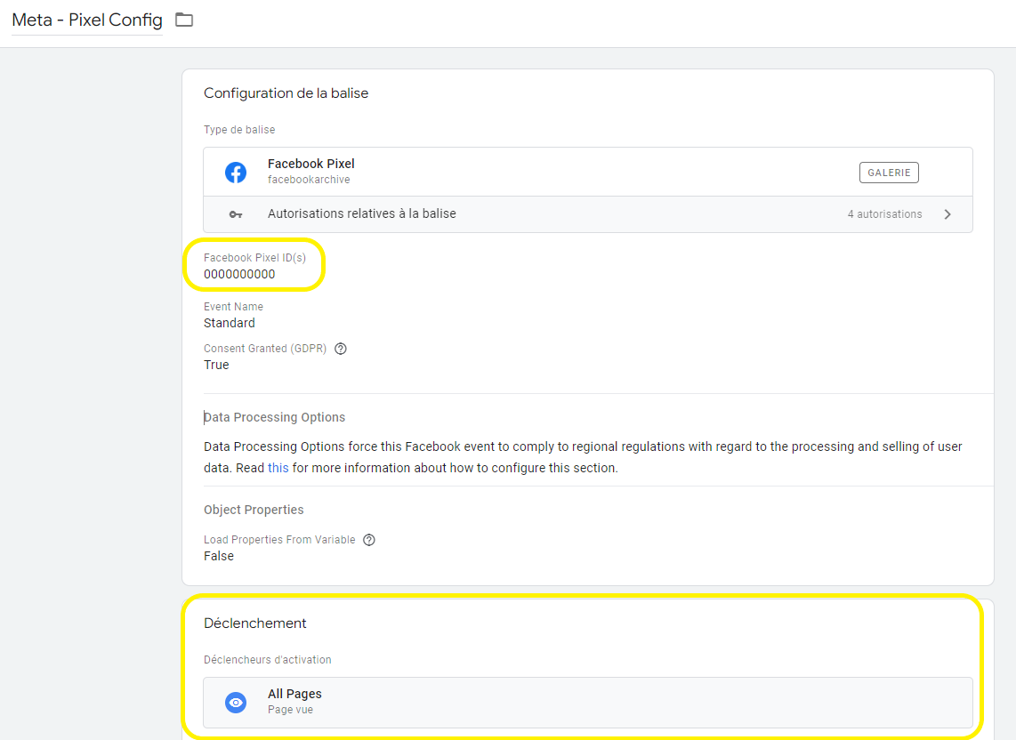 configuration balise facebook pixel avec gtm